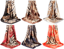 Load image into Gallery viewer, Scarf Shack Women’s Silk Feel Square Hair Neck Scarf Sleeping Headscarf, Striped Leopard Animal Print Fashion Bandana