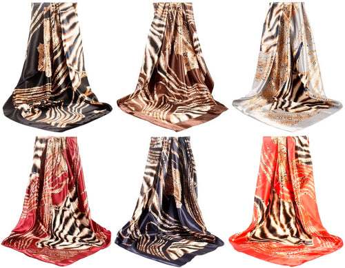 Scarf Shack Women’s Silk Feel Square Hair Neck Scarf Sleeping Headscarf, Striped Leopard Animal Print Fashion Bandana
