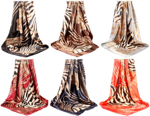 Scarf Shack Women’s Silk Feel Square Hair Neck Scarf Sleeping Headscarf, Striped Leopard Animal Print Fashion Bandana
