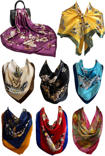 Self Embossed Floral Print Silk Satin Square Bandana Neck Scarf / Head Scarves / Neckerchief / Hair Tie