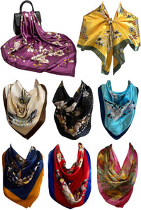 Self Embossed Floral Print Silk Satin Square Bandana Neck Scarf / Head Scarves / Neckerchief / Hair Tie