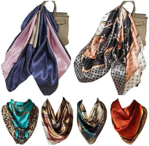 Women’s Silk Feel Square Hair Scarf Sleeping Headscarf, Multicolor Designer Print Bandana