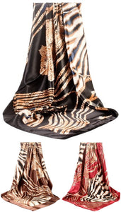 Scarf Shack Women’s Silk Feel Square Hair Neck Scarf Sleeping Headscarf, Striped Leopard Animal Print Fashion Bandana