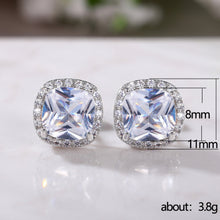 Load image into Gallery viewer, Women’s Luxury Square Cubic Zirconia Stud Earrings with White Crystal Halo – Elegant Silver-Tone Bridal &amp; Party Jewelry