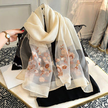 Load image into Gallery viewer, Luxury Scarf Wrapped in Floral Embroidery Long Soft Gauze Headscarf Shawl