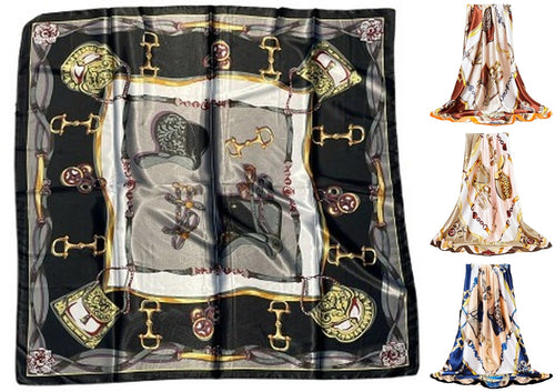 Scarf Shack Women’s Silk Feel Square Hair Neck Scarf Sleeping Headscarf, Multicolour Designer Chains Print Fashion Bandana