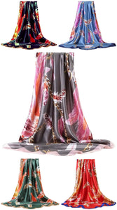 Scarf Shack Women’s Silk Feel Square Hair Neck Scarf Sleeping Headscarf, Feather and Chains Print Fashion Bandana