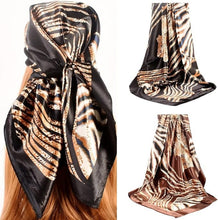 Load image into Gallery viewer, Scarf Shack Women’s Silk Feel Square Hair Neck Scarf Sleeping Headscarf, Striped Leopard Animal Print Fashion Bandana