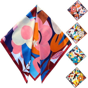 Scarf Shack Women’s Silk Feel Square Hair Neck Scarf Sleeping Headscarf, Multicolour Egg Flowers Print Fashion Bandana