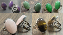 Load image into Gallery viewer, Unisex Natural Gemstone Adjustable Rings Silver Plated Jewelry