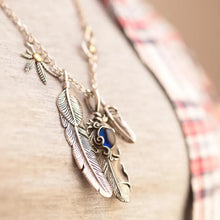 Load image into Gallery viewer, Feather and Hemp Leaf Necklace - Stainless Steel Boho Hippie Jewelry with Blue Stone, Unisex, Durable &amp; Hypoallergenic Special Jewel