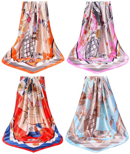 Scarf Shack Women’s Silk Feel Square Hair Neck Scarf Sleeping Headscarf, Vintage Style Envelope & Fashion Illustration Print Fashion Bandana