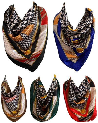 Women’s Houndstooth Print Silk Scarf Satin Large Square Bandana Neck Hair Scarf, Beach Bandanas, Head Scarves, Neckerchief
