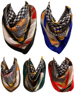 Women’s Houndstooth Print Silk Scarf Satin Large Square Bandana Neck Hair Scarf, Beach Bandanas, Head Scarves, Neckerchief
