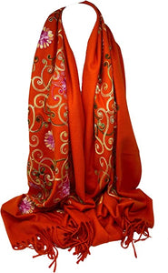 Scarf Shack Women's Large Embroidered Scarf, Pashmina Feel Warp Shawl Stole Head Scarves