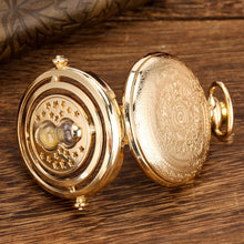 Load image into Gallery viewer, Hourglass Design Pocket Watch Hollow Retro Flip Quartz Pendant Watch With Sand Timer for Men and Women Gift