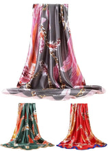 Load image into Gallery viewer, Scarf Shack Women’s Silk Feel Square Hair Neck Scarf Sleeping Headscarf, Feather and Chains Print Fashion Bandana