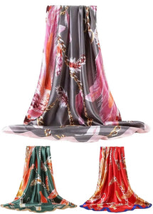 Scarf Shack Women’s Silk Feel Square Hair Neck Scarf Sleeping Headscarf, Feather and Chains Print Fashion Bandana