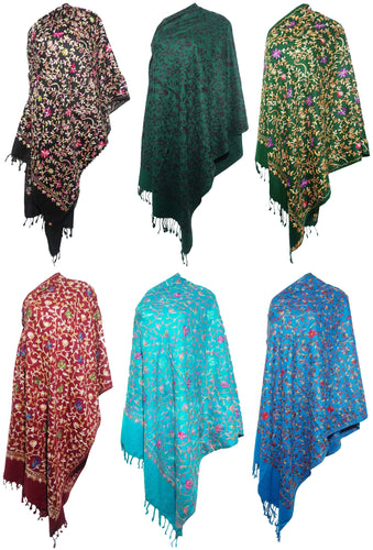 Scarf Shack Women’s Pakistani Aari Work Embroidered Shawl – Floral Jaal Design, Pashmina Feel Lightweight Warm Scarf Wrap Stole Head Scarves