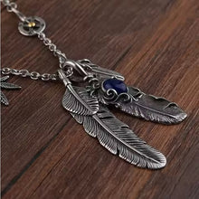 Load image into Gallery viewer, Feather and Hemp Leaf Necklace - Stainless Steel Boho Hippie Jewelry with Blue Stone, Unisex, Durable &amp; Hypoallergenic Special Jewel