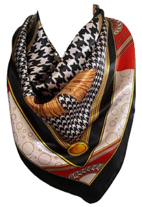 Women’s Houndstooth Print Silk Scarf Satin Large Square Bandana Neck Hair Scarf, Beach Bandanas, Head Scarves, Neckerchief
