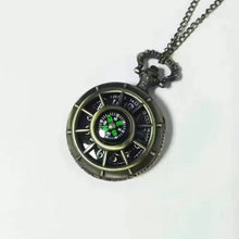 Load image into Gallery viewer, Unisex Vintage Style Pocket Watch Necklace with Charm | Antique Design | Roman Numeral | Beautiful Sky Dial Glass Flip  Necklace