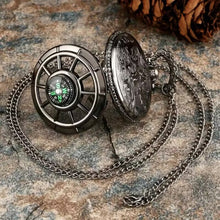 Load image into Gallery viewer, Unisex Vintage Style Pocket Watch Necklace with Charm | Antique Design | Roman Numeral | Beautiful Sky Dial Glass Flip  Necklace