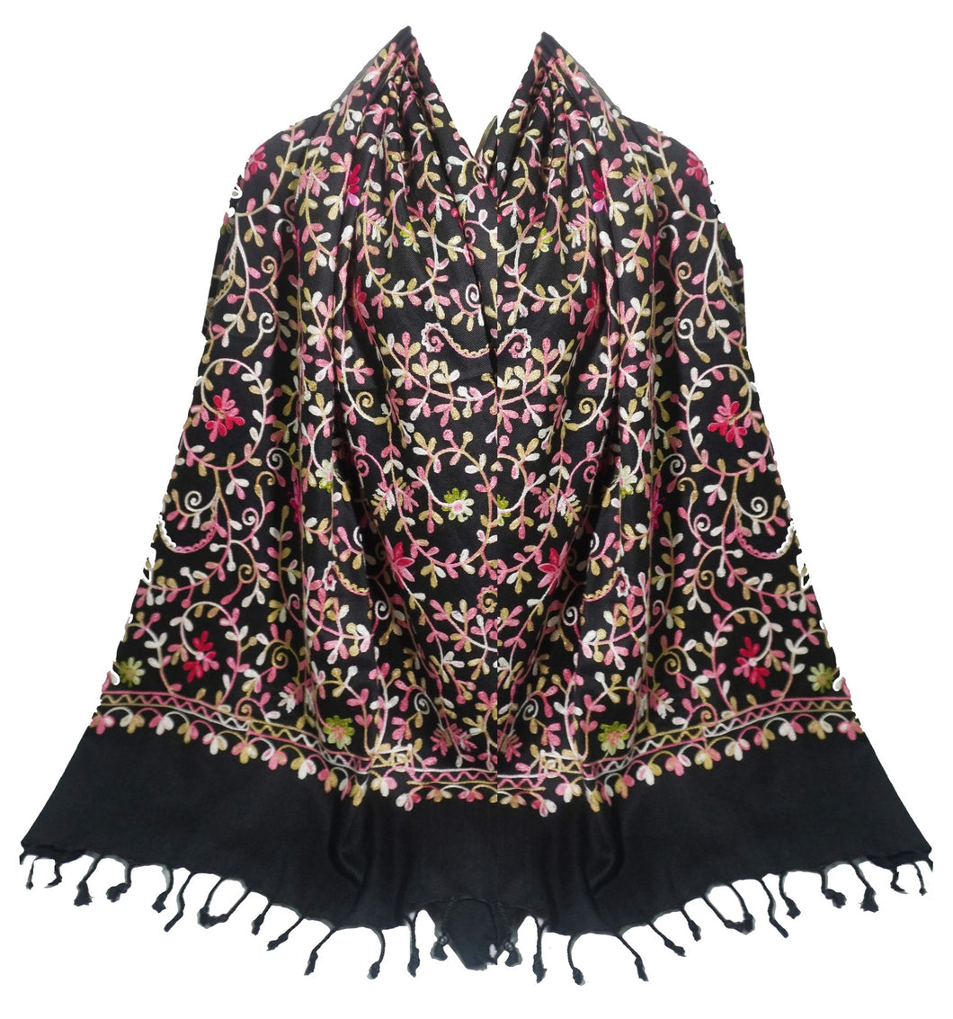 Scarf Shack Women’s Pakistani Aari Work Embroidered Shawl – Floral Jaal Design, Pashmina Feel Lightweight Warm Scarf Wrap Stole Head Scarves