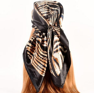 Scarf Shack Women’s Silk Feel Square Hair Neck Scarf Sleeping Headscarf, Striped Leopard Animal Print Fashion Bandana