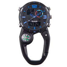 Load image into Gallery viewer, Black Clip on Carabiner Digital FOB Watch with Compass and LED Face for Doctors Nurses Paramedics Chefs