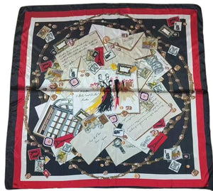 Scarf Shack Women’s Silk Feel Square Hair Neck Scarf Sleeping Headscarf, Vintage Style Envelope & Fashion Illustration Print Fashion Bandana