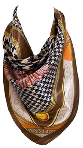 Women’s Houndstooth Print Silk Scarf Satin Large Square Bandana Neck Hair Scarf, Beach Bandanas, Head Scarves, Neckerchief
