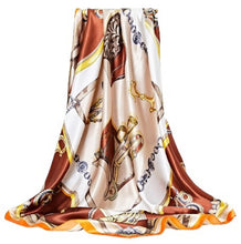 Load image into Gallery viewer, Scarf Shack Women’s Silk Feel Square Hair Neck Scarf Sleeping Headscarf, Multicolour Designer Chains Print Fashion Bandana