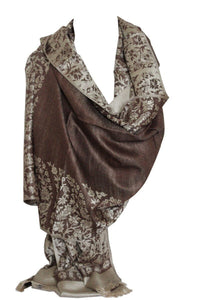 Scarf Shack Women's Two Sided Floral Print Pashmina Style Self Embossed Cashmere Feel Scarf Wrap Stole Shawl Head Scarves