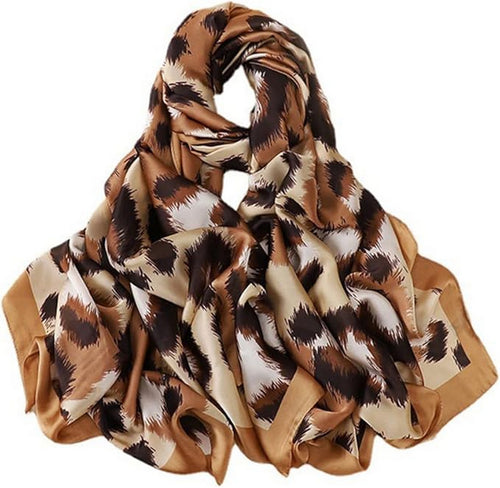 Large Silk Women Scarf, Leopard Print Silky Feel Head Wrap Shawl, Light Weight Fashion Neck Scarves for Ladies Multicolored