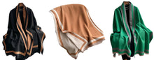 Load image into Gallery viewer, Scarf Shack Double-Sided Winter Shawl – Soft Thick Warm Oversized Blanket Scarf Wrap with Elegant Contrast Border – Autumn &amp; Winter Fashion Cloak