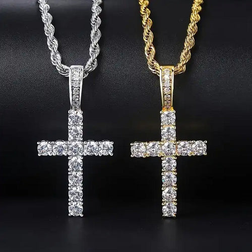 Women's Stainless Steel Cross Pendant Cubic Zirconia Necklaces Jewelry Rope Chain