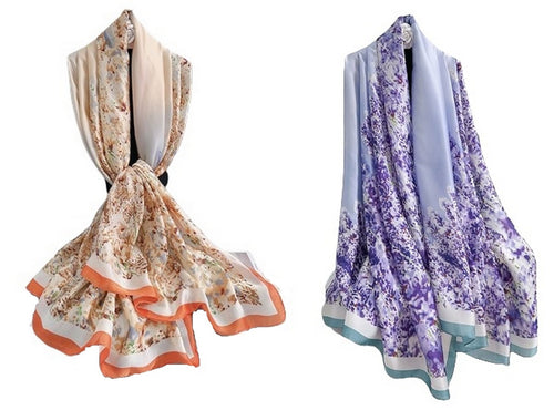 Large Silk Women Scarf, Floral Print Silky Feel Head Wrap Shawl, Light Weight Fashion Neck Scarves for Ladies Multicolored