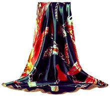 Load image into Gallery viewer, Scarf Shack Women’s Silk Feel Square Hair Neck Scarf Sleeping Headscarf, Feather and Chains Print Fashion Bandana
