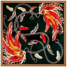 Load image into Gallery viewer, Scarf Shack Women’s Silk Feel Square Hair Neck Scarf Sleeping Headscarf, Feather and Chains Print Fashion Bandana