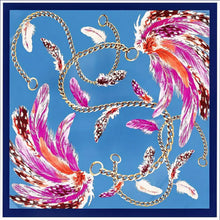 Load image into Gallery viewer, Scarf Shack Women’s Silk Feel Square Hair Neck Scarf Sleeping Headscarf, Feather and Chains Print Fashion Bandana