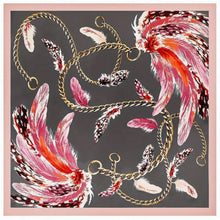 Load image into Gallery viewer, Scarf Shack Women’s Silk Feel Square Hair Neck Scarf Sleeping Headscarf, Feather and Chains Print Fashion Bandana
