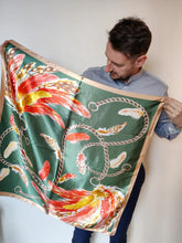 Load image into Gallery viewer, Scarf Shack Women’s Silk Feel Square Hair Neck Scarf Sleeping Headscarf, Feather and Chains Print Fashion Bandana