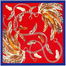 Load image into Gallery viewer, Scarf Shack Women’s Silk Feel Square Hair Neck Scarf Sleeping Headscarf, Feather and Chains Print Fashion Bandana