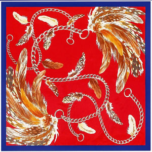 Scarf Shack Women’s Silk Feel Square Hair Neck Scarf Sleeping Headscarf, Feather and Chains Print Fashion Bandana