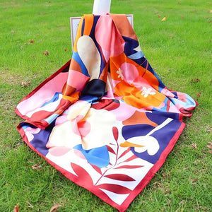 Scarf Shack Women’s Silk Feel Square Hair Neck Scarf Sleeping Headscarf, Multicolour Egg Flowers Print Fashion Bandana
