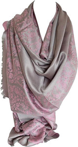 Scarf Shack Women's Two Sided Floral Print Pashmina Style Self Embossed Cashmere Feel Scarf Wrap Stole Shawl Head Scarves