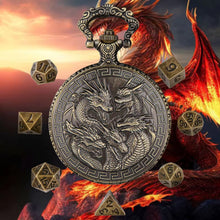 Load image into Gallery viewer, Antique Embossed Roaring Western Dragon Pocket Watch with Chain Case Dice Portable Metal Dice Box for DND Player Table Top Game