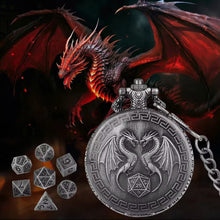 Load image into Gallery viewer, Antique Embossed Roaring Western Dragon Pocket Watch with Chain Case Dice Portable Metal Dice Box for DND Player Table Top Game