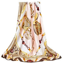 Load image into Gallery viewer, Scarf Shack Women’s Silk Feel Square Hair Neck Scarf Sleeping Headscarf, Multicolour Designer Chains Print Fashion Bandana